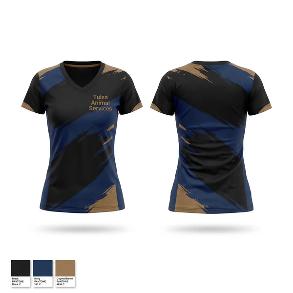 Womens Short Sleeve Vneck Shirt, Tulsa Animal Services, , Teamtime, Team time, sublimation, custom sports apparel, team uniforms, spirit wear, spiritwear, sports uniforms, custom shirts, team store, custom team store, fundraiser sports, apparel fundraiser