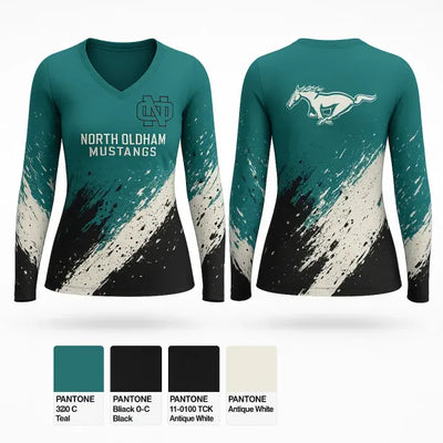 North Oldham Mustangs 77604898 Women's Long Sleeve V-neck Shirt - 21