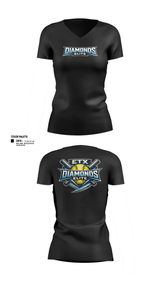Womens Short Sleeve Vneck Shirt, ETX Diamonds Elite, Softball, Teamtime, Team time, sublimation, custom sports apparel, team uniforms, spirit wear, spiritwear, sports uniforms, custom shirts, team store, custom team store, fundraiser sports, apparel fundraiser