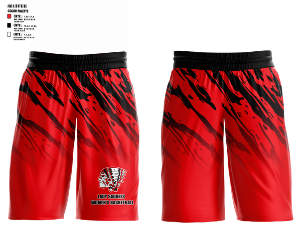Mens Basketball Shorts, Lady Saukees Basketball, Women's Basketball, Teamtime, Team time, sublimation, custom sports apparel, team uniforms, spirit wear, spiritwear, sports uniforms, custom shirts, team store, custom team store, fundraiser sports, apparel fundraiser