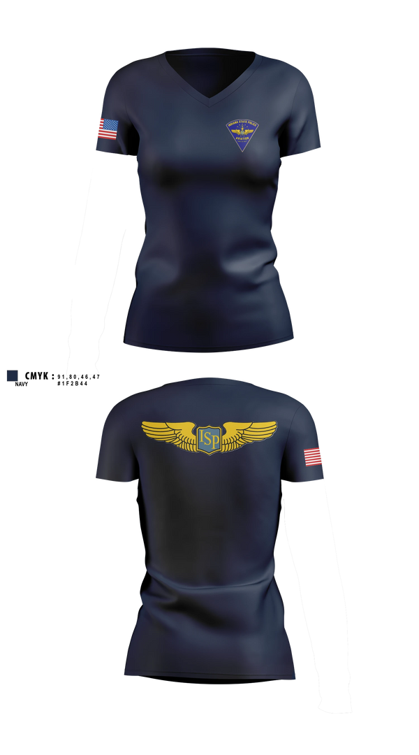 Womens Short Sleeve Vneck Shirt, Indiana State Police Aviation Unit, Police, Teamtime, Team time, sublimation, custom sports apparel, team uniforms, spirit wear, spiritwear, sports uniforms, custom shirts, team store, custom team store, fundraiser sports, apparel fundraiser