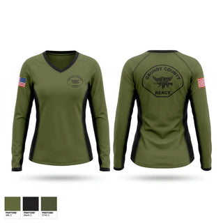 Womens Long Sleeve Vneck Shirt, Grundy County REACT, Police, Teamtime, Team time, sublimation, custom sports apparel, team uniforms, spirit wear, spiritwear, sports uniforms, custom shirts, team store, custom team store, fundraiser sports, apparel fundraiser