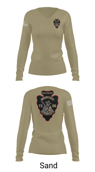 Womens Long Sleeve Vneck Shirt, B CO 1-114TH AVN S&S, Army, Teamtime, Team time, sublimation, custom sports apparel, team uniforms, spirit wear, spiritwear, sports uniforms, custom shirts, team store, custom team store, fundraiser sports, apparel fundraiser