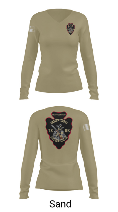 B CO 1-114TH AVN S&S 16112199 Women's Long Sleeve V-neck Shirt - 97