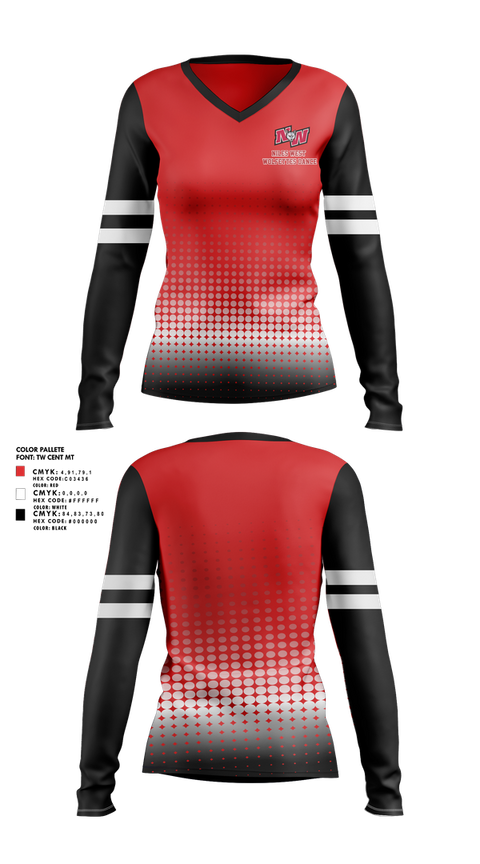 Womens Long Sleeve Vneck Shirt, Niles West Wolfettes Dance, Spirit Store, Teamtime, Team time, sublimation, custom sports apparel, team uniforms, spirit wear, spiritwear, sports uniforms, custom shirts, team store, custom team store, fundraiser sports, apparel fundraiser