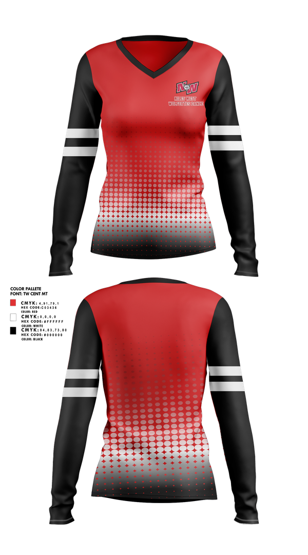 Womens Long Sleeve Vneck Shirt, Niles West Wolfettes Dance, Spirit Store, Teamtime, Team time, sublimation, custom sports apparel, team uniforms, spirit wear, spiritwear, sports uniforms, custom shirts, team store, custom team store, fundraiser sports, apparel fundraiser