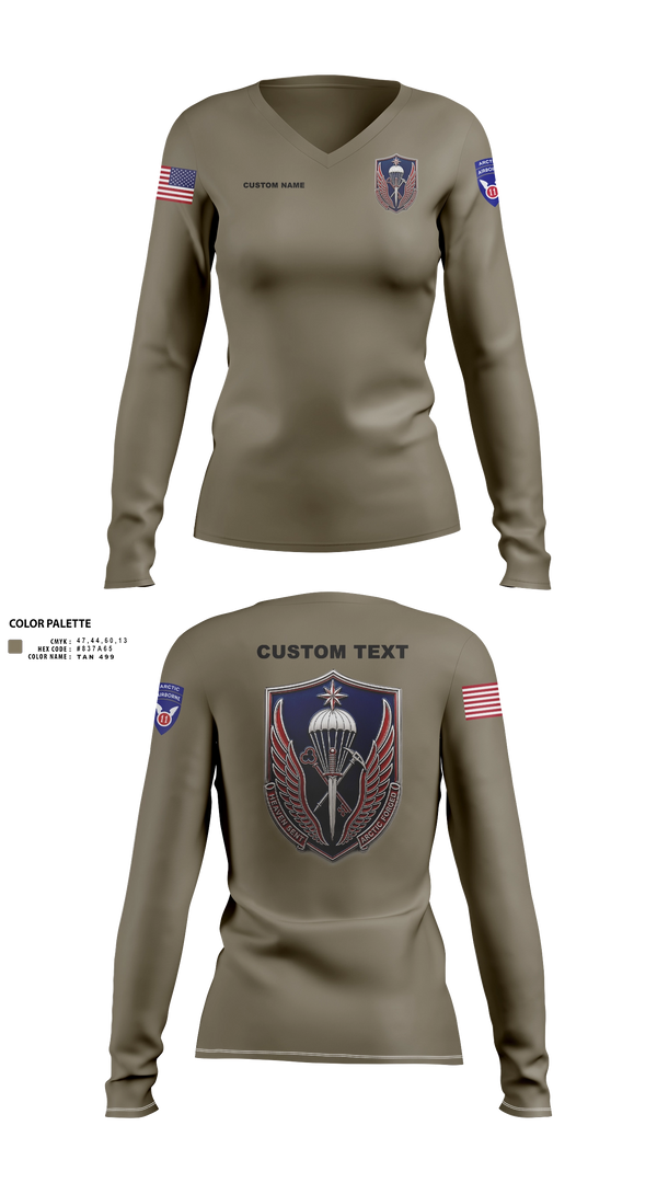 Womens Long Sleeve Vneck Shirt, 11th ADSB, Army, Teamtime, Team time, sublimation, custom sports apparel, team uniforms, spirit wear, spiritwear, sports uniforms, custom shirts, team store, custom team store, fundraiser sports, apparel fundraiser