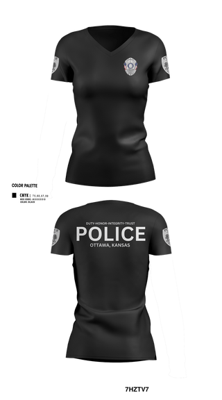 Womens Short Sleeve Vneck Shirt, Ottawa, Kansas Police Department, Police, Teamtime, Team time, sublimation, custom sports apparel, team uniforms, spirit wear, spiritwear, sports uniforms, custom shirts, team store, custom team store, fundraiser sports, apparel fundraiser