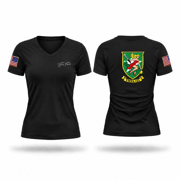 Womens Short Sleeve Vneck Shirt, Vmfa-121, Marines, Teamtime, Team time, sublimation, custom sports apparel, team uniforms, spirit wear, spiritwear, sports uniforms, custom shirts, team store, custom team store, fundraiser sports, apparel fundraiser
