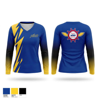 Womens Long Sleeve Vneck Shirt, Pilots, Baseball, Teamtime, Team time, sublimation, custom sports apparel, team uniforms, spirit wear, spiritwear, sports uniforms, custom shirts, team store, custom team store, fundraiser sports, apparel fundraiser