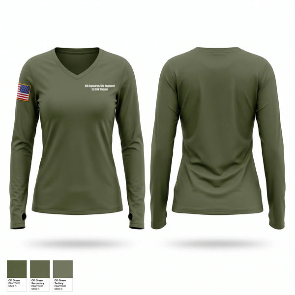 Womens Long Sleeve Vneck Shirt, 4th Squadron-9th Regiment 1st CAV Division, Army, Teamtime, Team time, sublimation, custom sports apparel, team uniforms, spirit wear, spiritwear, sports uniforms, custom shirts, team store, custom team store, fundraiser sports, apparel fundraiser