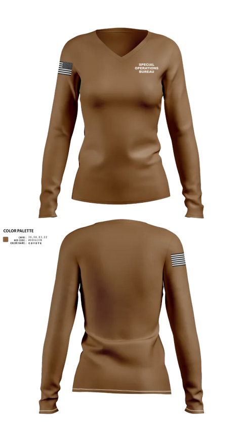 Womens Long Sleeve Vneck Shirt, Special Operations Bureau, , Teamtime, Team time, sublimation, custom sports apparel, team uniforms, spirit wear, spiritwear, sports uniforms, custom shirts, team store, custom team store, fundraiser sports, apparel fundraiser