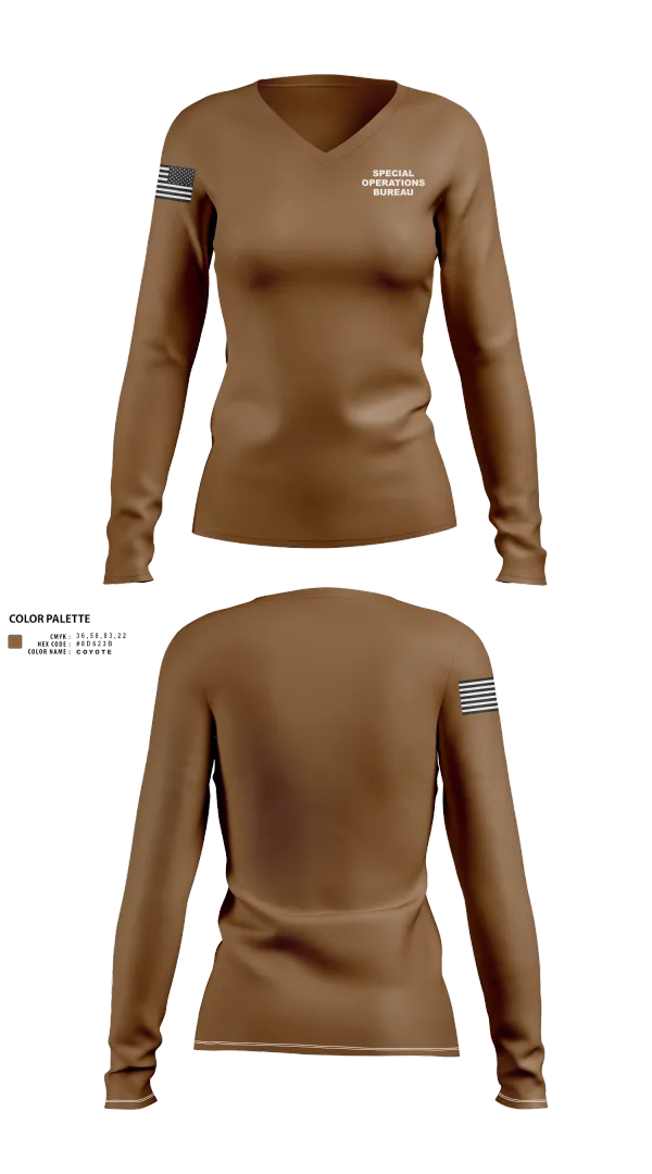 Womens Long Sleeve Vneck Shirt, Special Operations Bureau, , Teamtime, Team time, sublimation, custom sports apparel, team uniforms, spirit wear, spiritwear, sports uniforms, custom shirts, team store, custom team store, fundraiser sports, apparel fundraiser