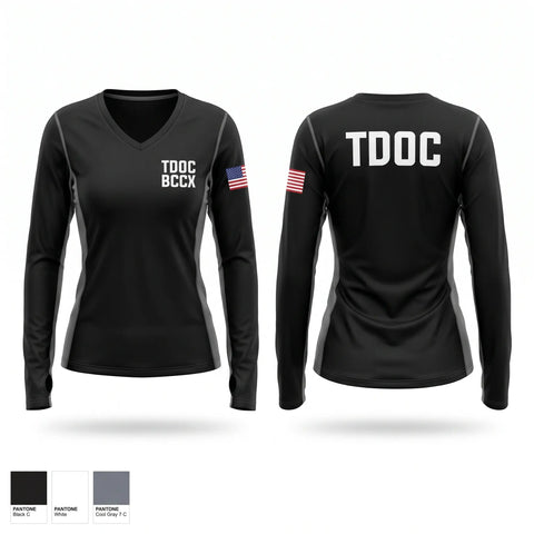 Womens Long Sleeve Vneck Shirt, TDOC BCCX, Police, Teamtime, Team time, sublimation, custom sports apparel, team uniforms, spirit wear, spiritwear, sports uniforms, custom shirts, team store, custom team store, fundraiser sports, apparel fundraiser