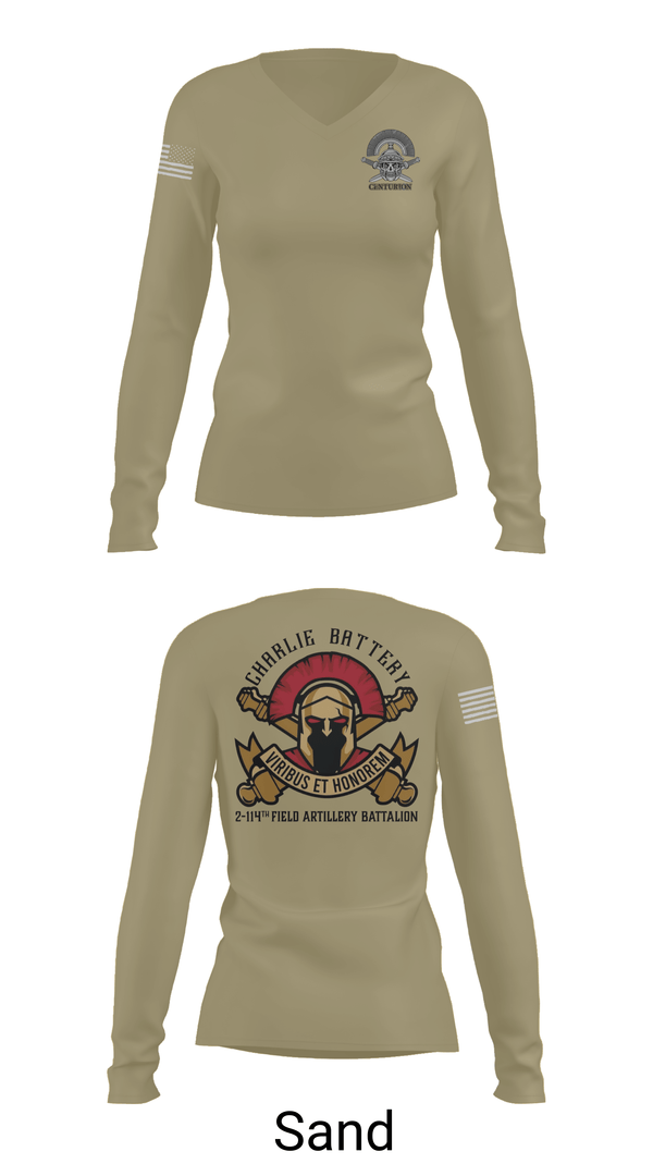 Womens Long Sleeve Vneck Shirt, Charlie BTRY 2-114th FA, , Teamtime, Team time, sublimation, custom sports apparel, team uniforms, spirit wear, spiritwear, sports uniforms, custom shirts, team store, custom team store, fundraiser sports, apparel fundraiser