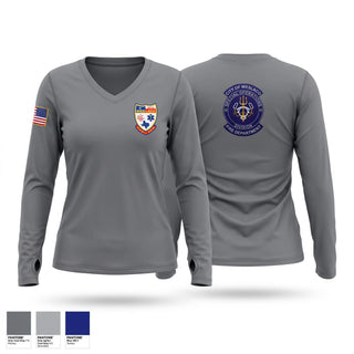 Womens Long Sleeve Vneck Shirt, Weslaco Fire Department, Fire Department, Teamtime, Team time, sublimation, custom sports apparel, team uniforms, spirit wear, spiritwear, sports uniforms, custom shirts, team store, custom team store, fundraiser sports, apparel fundraiser
