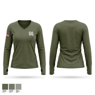 Womens Long Sleeve Vneck Shirt, G-6, Marines, Teamtime, Team time, sublimation, custom sports apparel, team uniforms, spirit wear, spiritwear, sports uniforms, custom shirts, team store, custom team store, fundraiser sports, apparel fundraiser