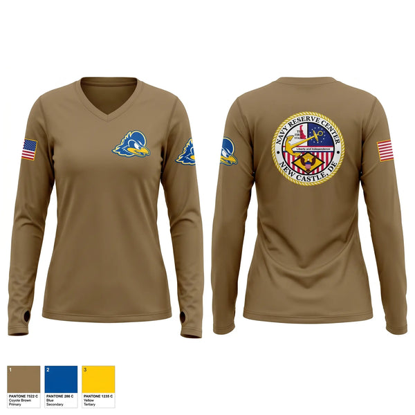 Womens Long Sleeve Vneck Shirt, Navy Reserve Center Delaware, Navy, Teamtime, Team time, sublimation, custom sports apparel, team uniforms, spirit wear, spiritwear, sports uniforms, custom shirts, team store, custom team store, fundraiser sports, apparel fundraiser