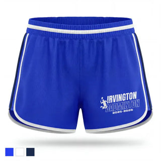 Womens Shorts, Irvington High School Badminton, Spirit Store, Teamtime, Team time, sublimation, custom sports apparel, team uniforms, spirit wear, spiritwear, sports uniforms, custom shirts, team store, custom team store, fundraiser sports, apparel fundraiser