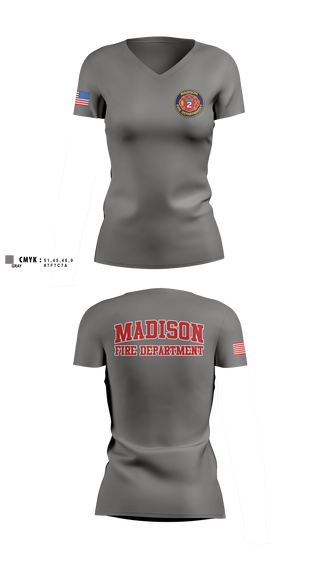 Womens Short Sleeve Vneck Shirt, Madison Fire Department, Fire Department, Teamtime, Team time, sublimation, custom sports apparel, team uniforms, spirit wear, spiritwear, sports uniforms, custom shirts, team store, custom team store, fundraiser sports, apparel fundraiser