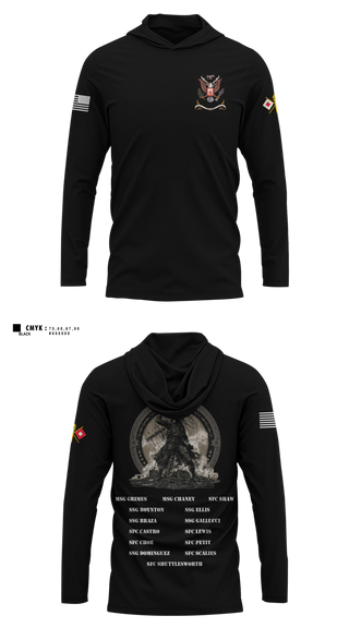 Long Sleeve hooded sunshirt, Senior Leaders Course FY26-009, Army, Teamtime, Team time, sublimation, custom sports apparel, team uniforms, spirit wear, spiritwear, sports uniforms, custom shirts, team store, custom team store, fundraiser sports, apparel fundraiser