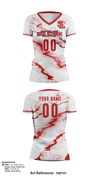 Womens Short Sleeve Vneck Shirt, Saranac Lake Red Storm Volleyball, Women's Volleyball, Teamtime, Team time, sublimation, custom sports apparel, team uniforms, spirit wear, spiritwear, sports uniforms, custom shirts, team store, custom team store, fundraiser sports, apparel fundraiser