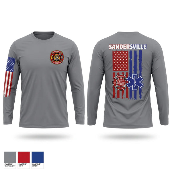 Long Sleeve Performance Shirt, Sandersville fire and rescue, Fire Department, Teamtime, Team time, sublimation, custom sports apparel, team uniforms, spirit wear, spiritwear, sports uniforms, custom shirts, team store, custom team store, fundraiser sports, apparel fundraiser