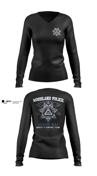 Womens Long Sleeve Vneck Shirt, Arrest and Control, Police, Teamtime, Team time, sublimation, custom sports apparel, team uniforms, spirit wear, spiritwear, sports uniforms, custom shirts, team store, custom team store, fundraiser sports, apparel fundraiser