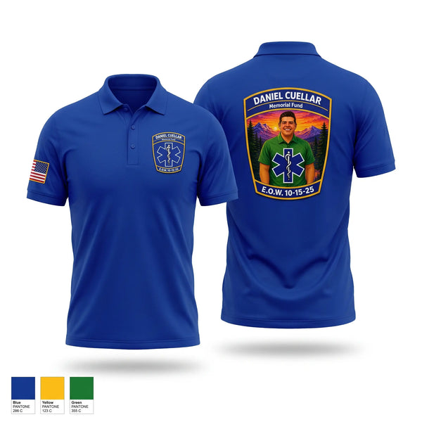Short Sleeve Performance Polo, Daniel Cuellar Memorial Fund, EMS/EMT, Teamtime, Team time, sublimation, custom sports apparel, team uniforms, spirit wear, spiritwear, sports uniforms, custom shirts, team store, custom team store, fundraiser sports, apparel fundraiser