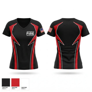 Womens Short Sleeve Vneck Shirt, Jefferson Fire Department, Fire Department, Teamtime, Team time, sublimation, custom sports apparel, team uniforms, spirit wear, spiritwear, sports uniforms, custom shirts, team store, custom team store, fundraiser sports, apparel fundraiser