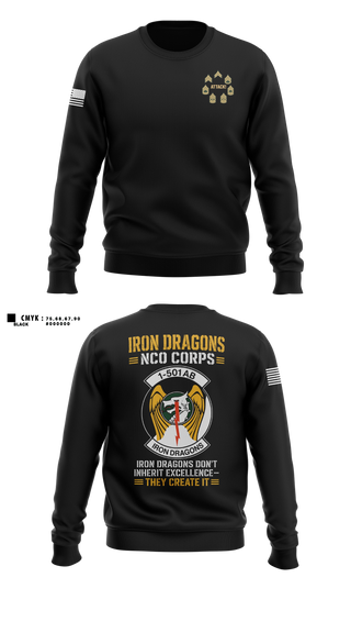 Crew Neck Sweatshirt, 1-501st Iron Dragons NCO Corps, Army, Teamtime, Team time, sublimation, custom sports apparel, team uniforms, spirit wear, spiritwear, sports uniforms, custom shirts, team store, custom team store, fundraiser sports, apparel fundraiser