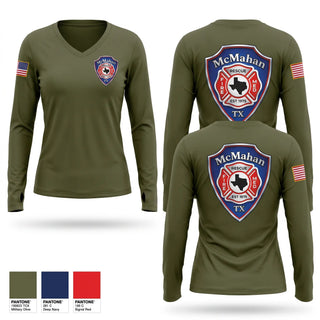 Womens Long Sleeve Vneck Shirt, McMAHAN FIRE & RESCUE, Fire Department, Teamtime, Team time, sublimation, custom sports apparel, team uniforms, spirit wear, spiritwear, sports uniforms, custom shirts, team store, custom team store, fundraiser sports, apparel fundraiser