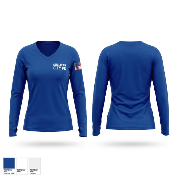 Womens Long Sleeve Vneck Shirt, Sullivan City PD, Police, Teamtime, Team time, sublimation, custom sports apparel, team uniforms, spirit wear, spiritwear, sports uniforms, custom shirts, team store, custom team store, fundraiser sports, apparel fundraiser
