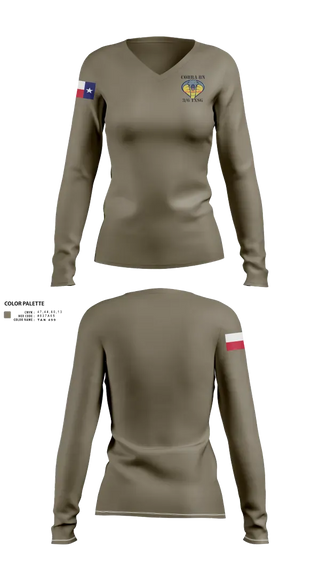 Womens Long Sleeve Vneck Shirt, 3BN/6BDE Cobras, Army, Teamtime, Team time, sublimation, custom sports apparel, team uniforms, spirit wear, spiritwear, sports uniforms, custom shirts, team store, custom team store, fundraiser sports, apparel fundraiser