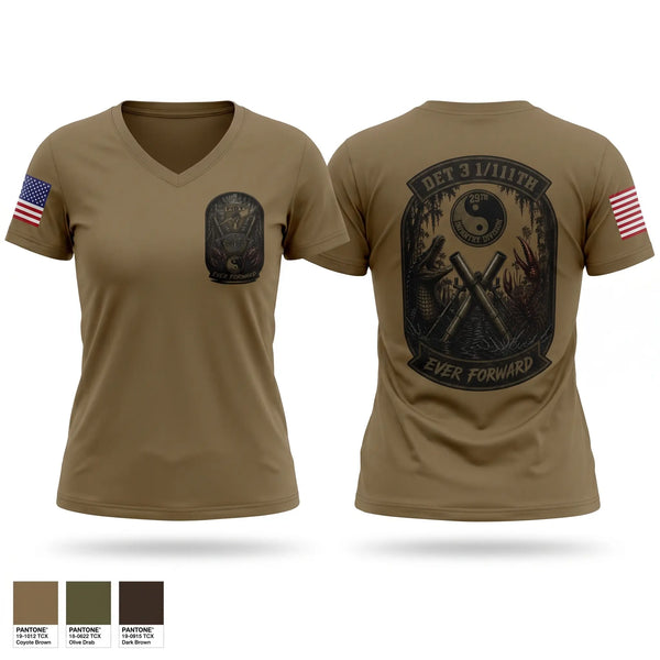 Womens Short Sleeve Vneck Shirt, DET 3 HHB 1-111th FA, National Guard, Teamtime, Team time, sublimation, custom sports apparel, team uniforms, spirit wear, spiritwear, sports uniforms, custom shirts, team store, custom team store, fundraiser sports, apparel fundraiser