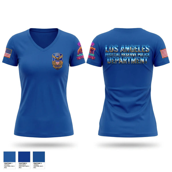 Womens Short Sleeve Vneck Shirt, Federal Reserve Police DTLA, Police, Teamtime, Team time, sublimation, custom sports apparel, team uniforms, spirit wear, spiritwear, sports uniforms, custom shirts, team store, custom team store, fundraiser sports, apparel fundraiser