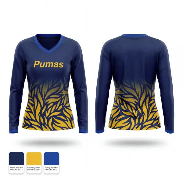 Womens Long Sleeve Vneck Shirt, Pumas, Baseball, Teamtime, Team time, sublimation, custom sports apparel, team uniforms, spirit wear, spiritwear, sports uniforms, custom shirts, team store, custom team store, fundraiser sports, apparel fundraiser