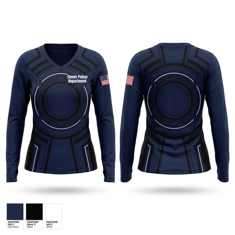 Womens Long Sleeve Vneck Shirt, Clever Police Department, Police, Teamtime, Team time, sublimation, custom sports apparel, team uniforms, spirit wear, spiritwear, sports uniforms, custom shirts, team store, custom team store, fundraiser sports, apparel fundraiser