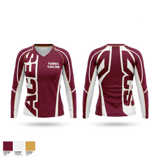 Womens Long Sleeve Vneck Shirt, Panthers Track Club, Track & Field, Teamtime, Team time, sublimation, custom sports apparel, team uniforms, spirit wear, spiritwear, sports uniforms, custom shirts, team store, custom team store, fundraiser sports, apparel fundraiser