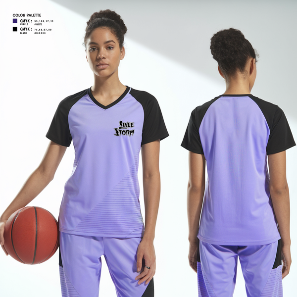 Womens Short Sleeve Vneck Shirt, Lihue Storm, Women's Basketball, Teamtime, Team time, sublimation, custom sports apparel, team uniforms, spirit wear, spiritwear, sports uniforms, custom shirts, team store, custom team store, fundraiser sports, apparel fundraiser