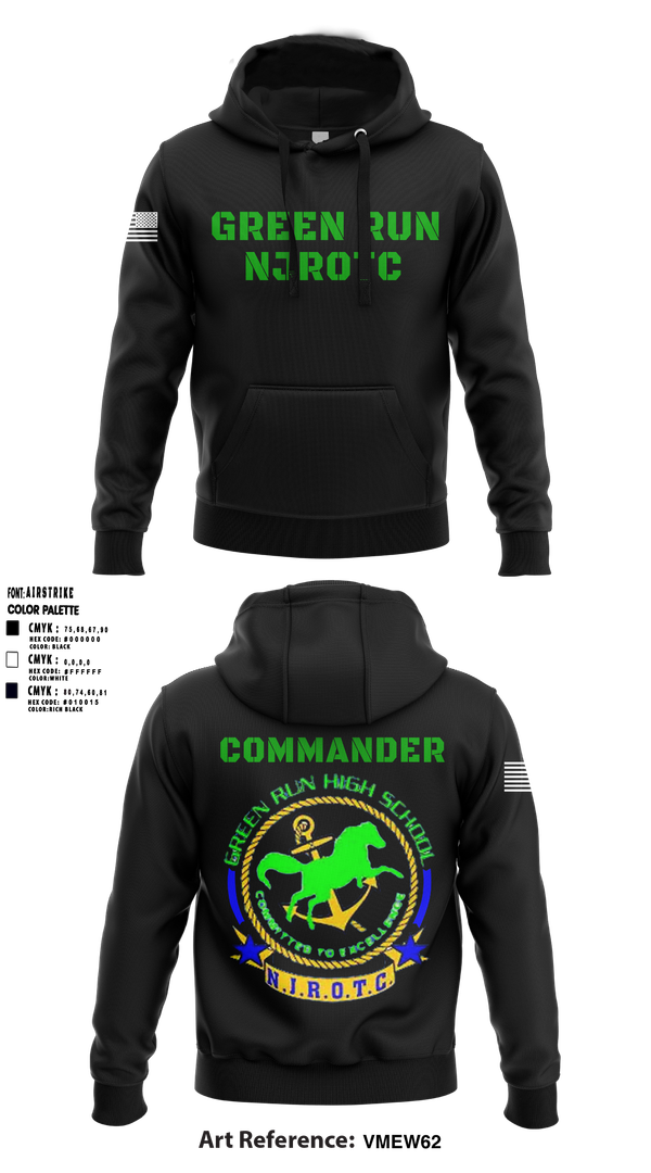 Hoodie, Green Run High School NJROTC, Navy, Teamtime, Team time, sublimation, custom sports apparel, team uniforms, spirit wear, spiritwear, sports uniforms, custom shirts, team store, custom team store, fundraiser sports, apparel fundraiser