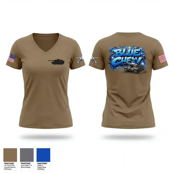 Womens Short Sleeve Vneck Shirt, 120 IN BLUE CHEW, Army, Teamtime, Team time, sublimation, custom sports apparel, team uniforms, spirit wear, spiritwear, sports uniforms, custom shirts, team store, custom team store, fundraiser sports, apparel fundraiser