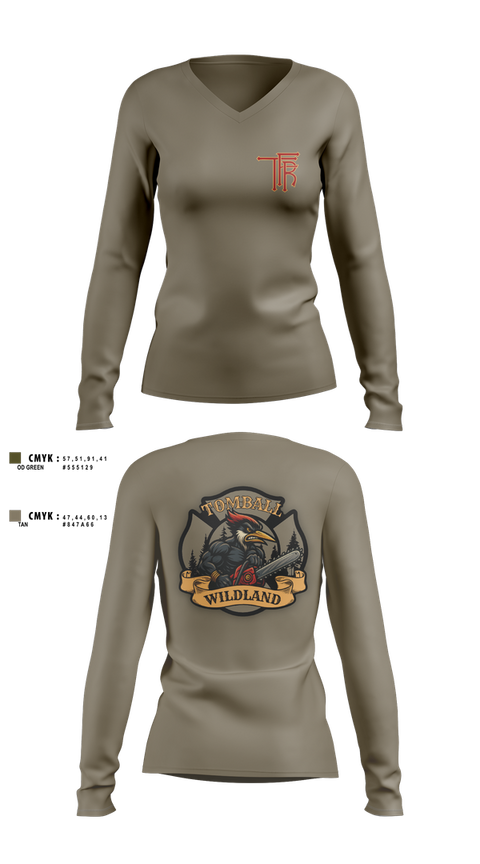 Womens Long Sleeve Vneck Shirt, Tomball Wildland, , Teamtime, Team time, sublimation, custom sports apparel, team uniforms, spirit wear, spiritwear, sports uniforms, custom shirts, team store, custom team store, fundraiser sports, apparel fundraiser