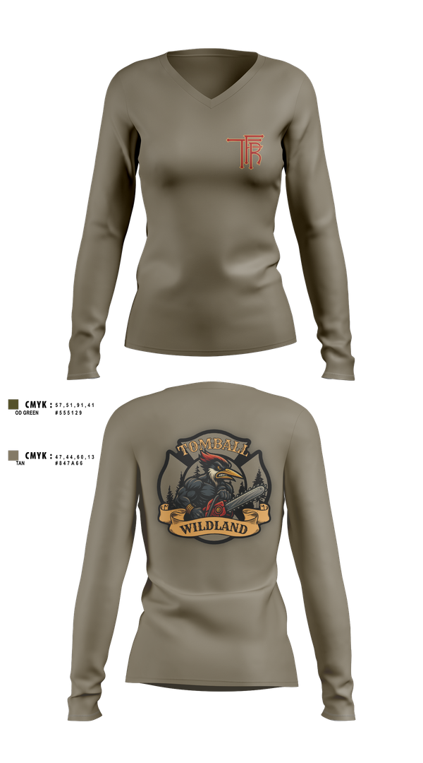 Womens Long Sleeve Vneck Shirt, Tomball Wildland, , Teamtime, Team time, sublimation, custom sports apparel, team uniforms, spirit wear, spiritwear, sports uniforms, custom shirts, team store, custom team store, fundraiser sports, apparel fundraiser