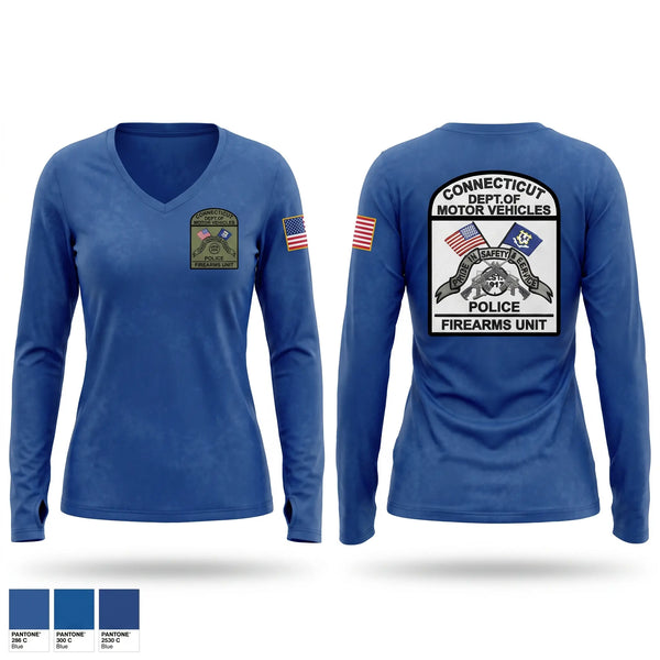 Womens Long Sleeve Vneck Shirt, CT DMV, Police, Teamtime, Team time, sublimation, custom sports apparel, team uniforms, spirit wear, spiritwear, sports uniforms, custom shirts, team store, custom team store, fundraiser sports, apparel fundraiser