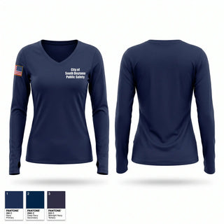 Womens Long Sleeve Vneck Shirt, City of South Daytona Public Safety, Police, Teamtime, Team time, sublimation, custom sports apparel, team uniforms, spirit wear, spiritwear, sports uniforms, custom shirts, team store, custom team store, fundraiser sports, apparel fundraiser
