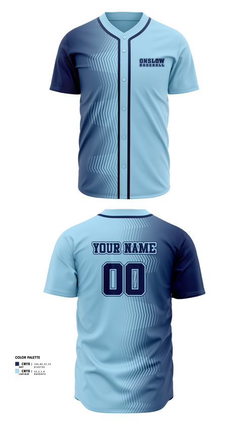 Full Button Baseball Jersey, Onslow, Baseball, Teamtime, Team time, sublimation, custom sports apparel, team uniforms, spirit wear, spiritwear, sports uniforms, custom shirts, team store, custom team store, fundraiser sports, apparel fundraiser