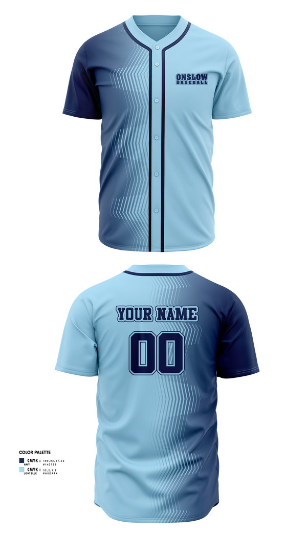 Full Button Baseball Jersey, Onslow, Baseball, Teamtime, Team time, sublimation, custom sports apparel, team uniforms, spirit wear, spiritwear, sports uniforms, custom shirts, team store, custom team store, fundraiser sports, apparel fundraiser