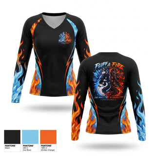 Womens Long Sleeve Vneck Shirt, Fluff and fire, E-Sports, Teamtime, Team time, sublimation, custom sports apparel, team uniforms, spirit wear, spiritwear, sports uniforms, custom shirts, team store, custom team store, fundraiser sports, apparel fundraiser