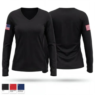 Womens Long Sleeve Vneck Shirt, Varina highschool njrotc, Navy, Teamtime, Team time, sublimation, custom sports apparel, team uniforms, spirit wear, spiritwear, sports uniforms, custom shirts, team store, custom team store, fundraiser sports, apparel fundraiser